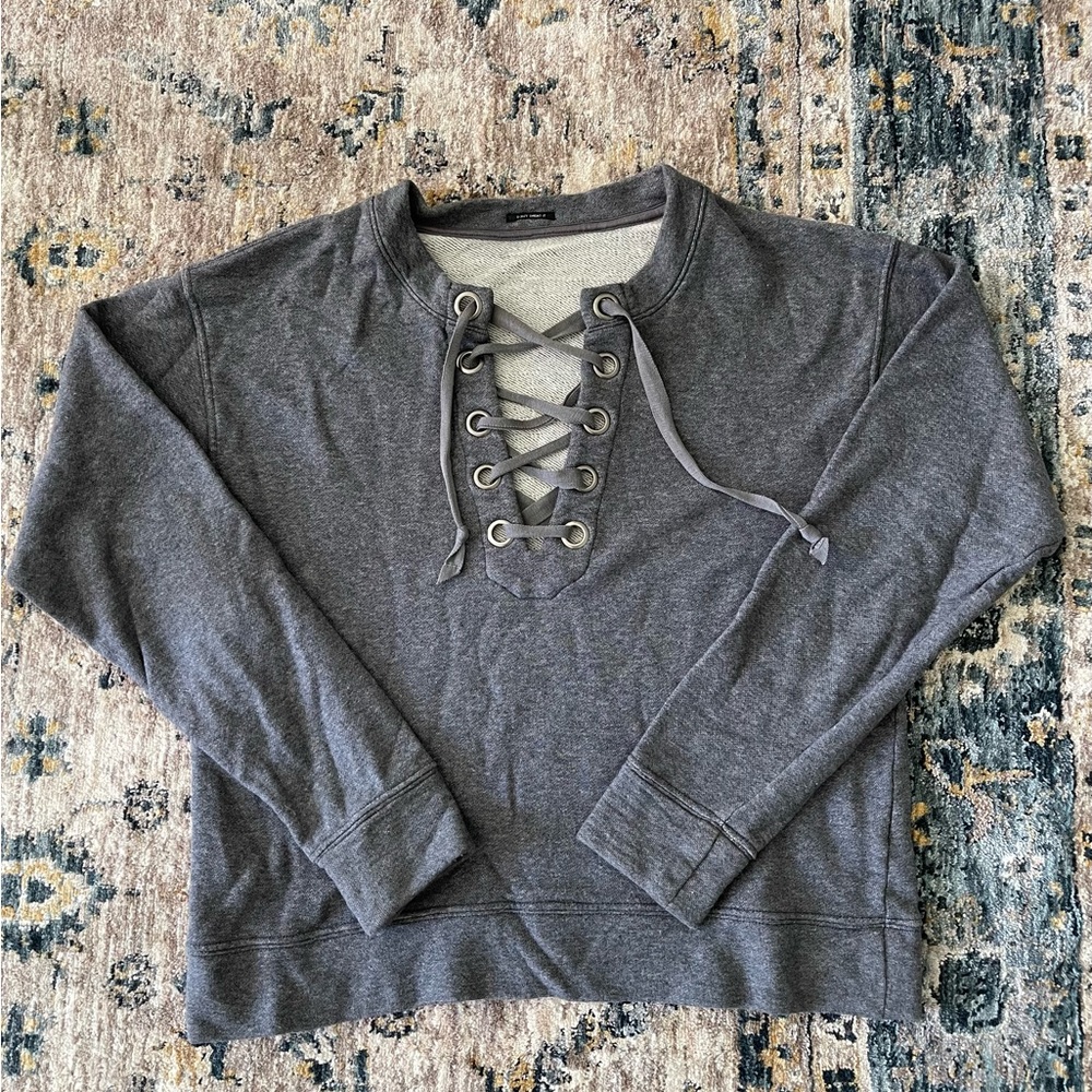 MOTHER grey lace up front slouchy sweatshirt.  Size large.